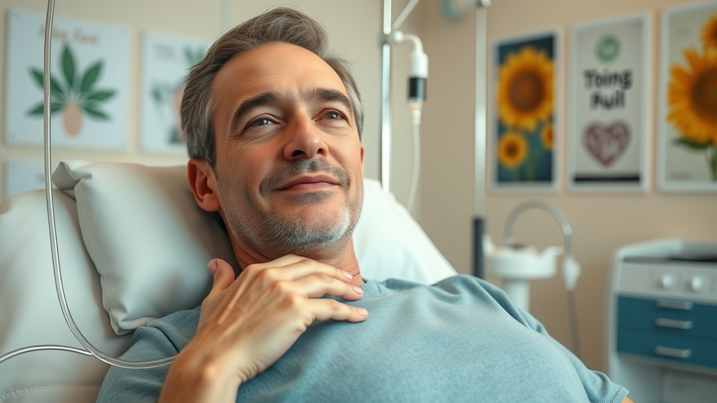 Patient receiving IV ozone therapy with a calm, relaxed expression in a wellness clinic near Johns Creek, GA
