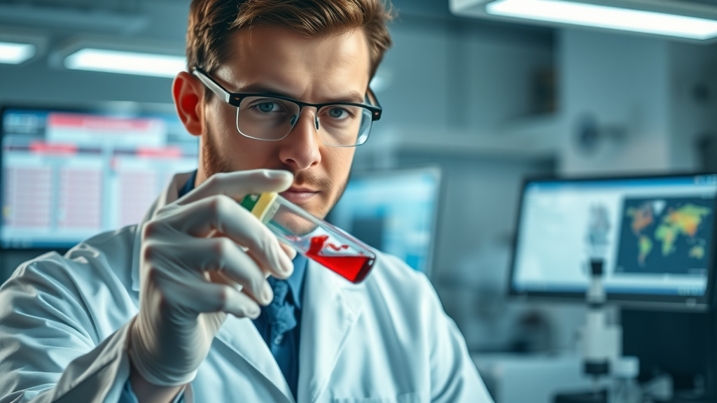 Scientist analyzing blood sample as part of ozone therapy near Mountain Park, GA, research process
