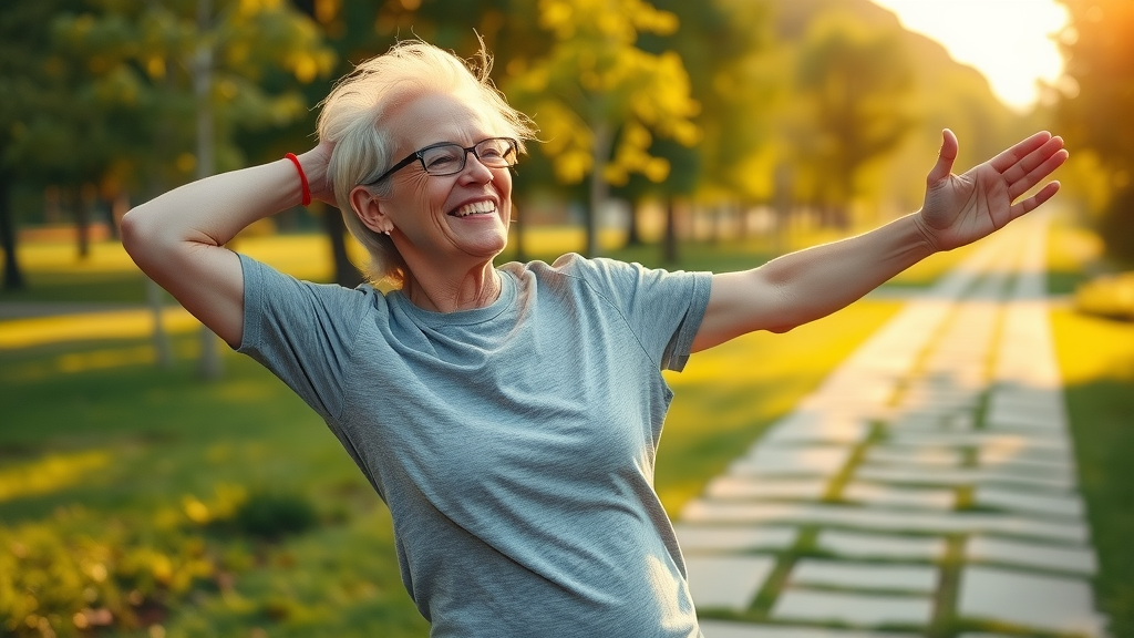 vibrant adult moving freely after prolozone therapy near Duluth GA, bright sunlit park, happy expression, natural movement