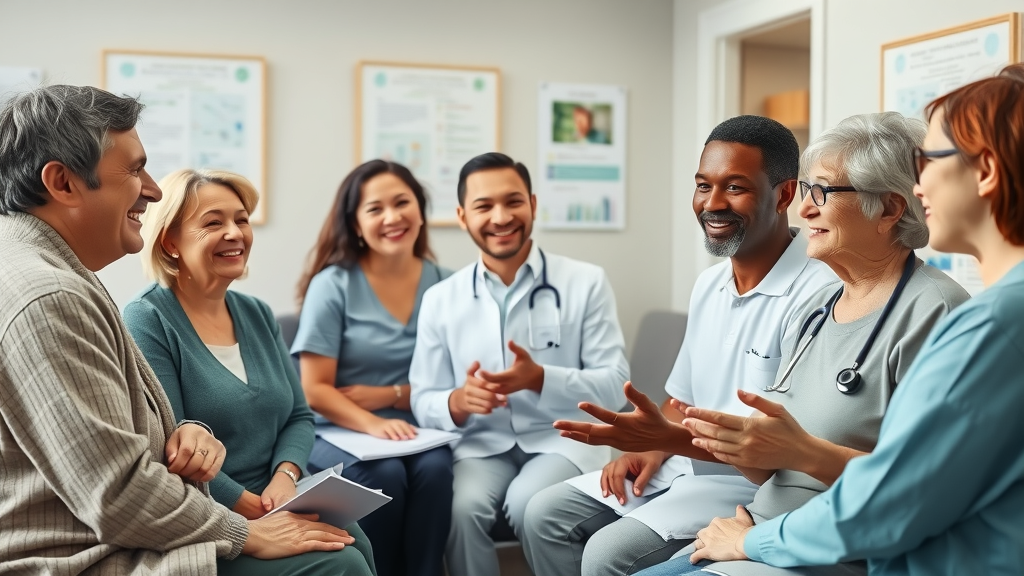diverse patients discussing ozone therapy near Cumming, GA with medical provider, informative clinic atmosphere