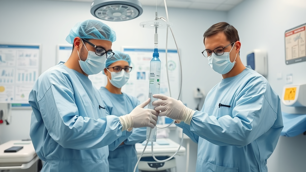 Professional medical team in Roswell, GA preparing ozone IV therapy setup, emphasizing safety and cleanliness. Modern clinic, advanced equipment, staff in protective gear.