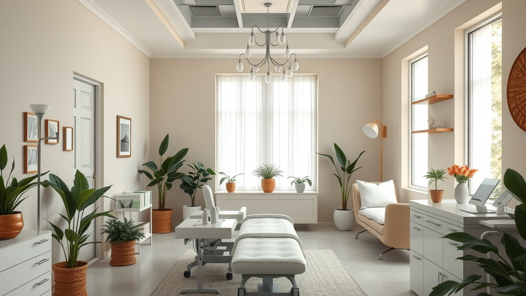 Ozone therapy near Mountain Park, GA at a modern wellness clinic interior with natural decor and medical equipment, tranquil and inviting
