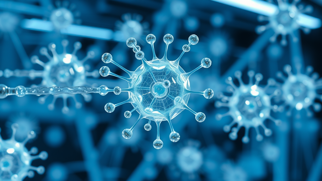 scientific visualization of ozone therapy near Suwanee, GA showing ozone molecules interacting with human cells in a laboratory setting