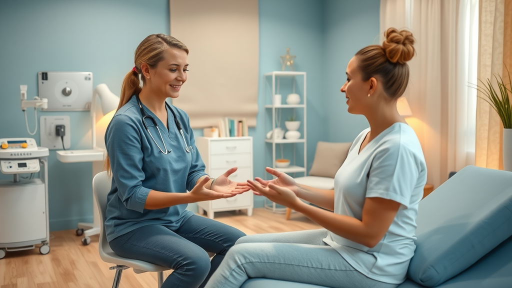 Ozone therapy session near Suwanee, GA, patient consulting with healthcare professional in calming treatment room