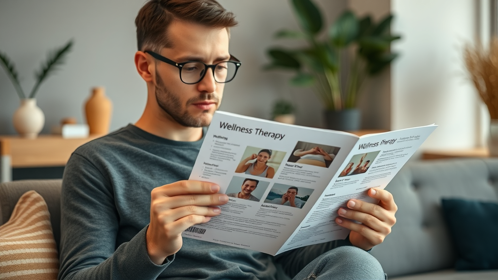 person comparing wellness therapies brochures in Peachtree Corners GA waiting area